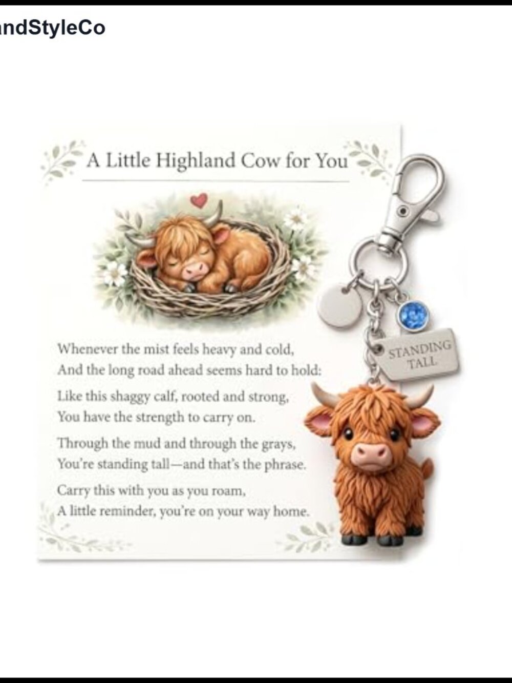 3D Resin Highland Cow Keychain Birthstone Charm Bag Charm Keyring